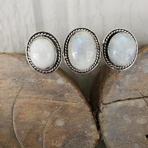New Triple Rainbow Moonstone 925 Silver Knuckle Ring.